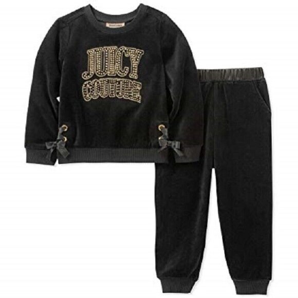 Juicy Couture Black Velour Sweatshirt & Jogger Pant Set (Little Girls) Black (6)